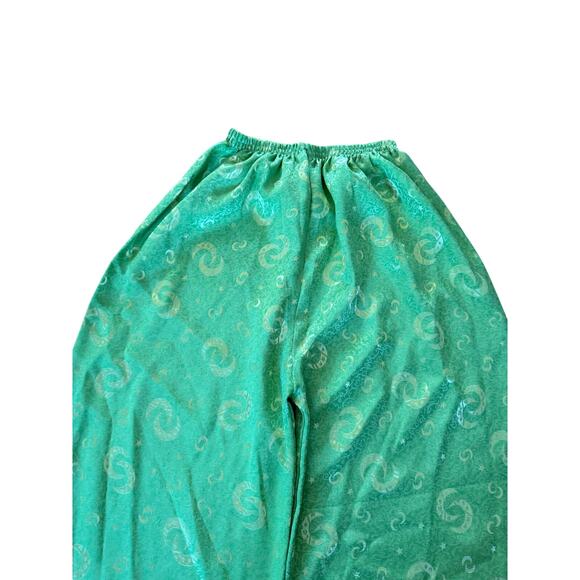 Vintage neon green all over moon print silky pants - Picture 4 of 6
